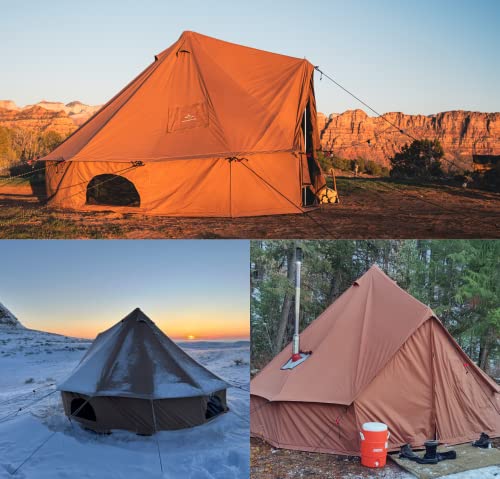 WHITEDUCK Regatta Canvas Bell Tent - w/StoveJack, Waterproof, 4 Season Luxury Camping and Glamping Yurt Tent Outdoor (10' (3M), Water Repellent, Desert Red)
