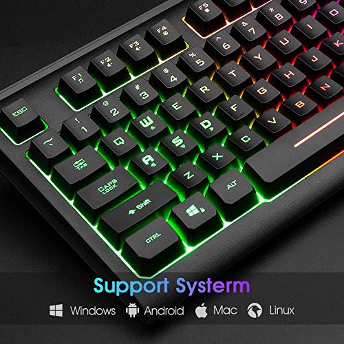 Rii Gaming Keyboard,87-Keys RGB Backlit Compact Keyboard,Silent Computer Keyboard,USB Wired Keyboard for Laptop,PC,Windows,Mac