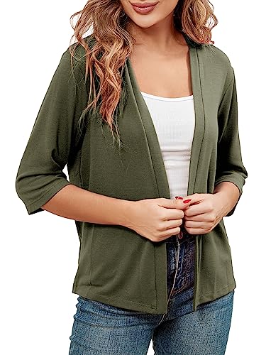 BENANCY Women 3/4 Sleeves Bolero Shrugs Open Front Lightweight Cardigan White M