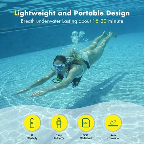 CHIKADIV Mini Scuba Tank, 1L Scuba Tank Underwater Breathing System for Family Lung Tank Diving Gear Reusable Scuba Diving Kit Gear with Pump for Exploration Emergency A Black