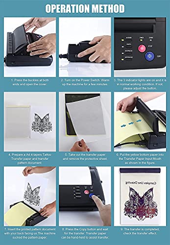 Sacnahe Tattoo Transfer Stencil Machine Copier Printer Thermal Tattoo Kit Copier Printer With 20pcs Tattoo Stencil Transfer Paper, Black