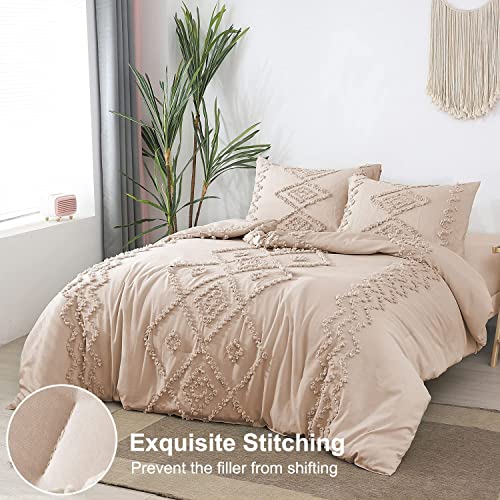 PERFEMET Beige Cream Tufted Comforter Set Full Size, Geometric Tufts Full Size Bedding Sets, Farmhouse Boho Chic Bed Comforter Set (Beige, Full)