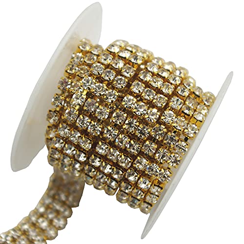 AEAOA 1 Yard 3 Rows 4mm Close Rhinestone Chain Wedding Decorations Party Decoration Craft Costume Applique (Silver+AB rhinestone)