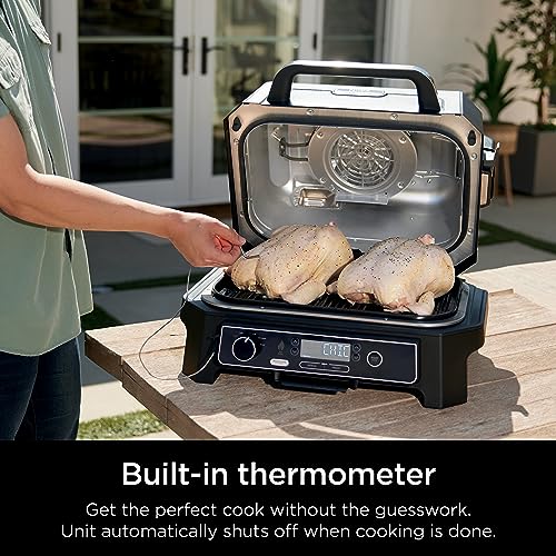 Ninja OG850 Woodfire Pro XL Outdoor Grill & Smoker with Built-In Thermometer, 4-in-1 Master Grill, BBQ Smoker, Outdoor Air Fryer, Bake, Portable, Electric, Dark Gray