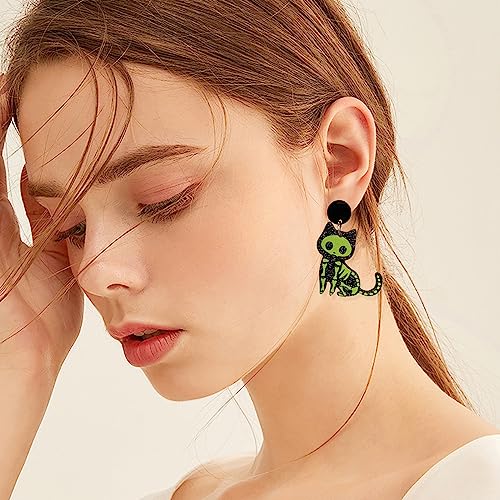 GBAHFY Asymmetric Creative Cute Acrylic Black White Cat Skull Dangle Earrings Acrylic Earrings Animal Lovely Women Jewelry Halloween (Cat - A)