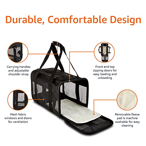 Amazon Basics Soft-Sided Mesh Pet Travel Carrier for Dog, Cat, Medium, 16.5" L x 9.4" W x 9.8" H, Black