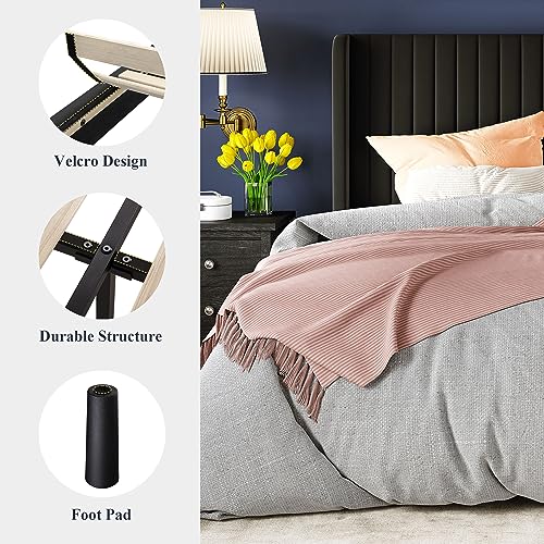 Allewie Full Size Velvet Bed Frame/Vertical Channel Tufted Wingback Headboard/Upholstered Platform Bed/Strong Wooden Slats/No Box Spring Needed/Easy Assembly/Black