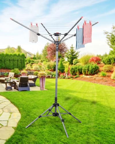 STORAGE MANIAC Outdoor Umbrella Drying Rack, 8 Lines with 82 Feet Drying Space, Steel Frame & Adjustable Height, 4-arm Umbrella Clothesline for Laundry, Collapsible Clothes Drying Rack for Backyard