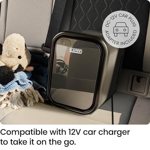 Iceman Portable Mini Fridge – Fits 6 x 12 oz Cans, Cooler and Heater Mini Fridge for Bedroom, Car, Office, Dorm and Skincare, AC/DC Car Plug-Compatible - Black