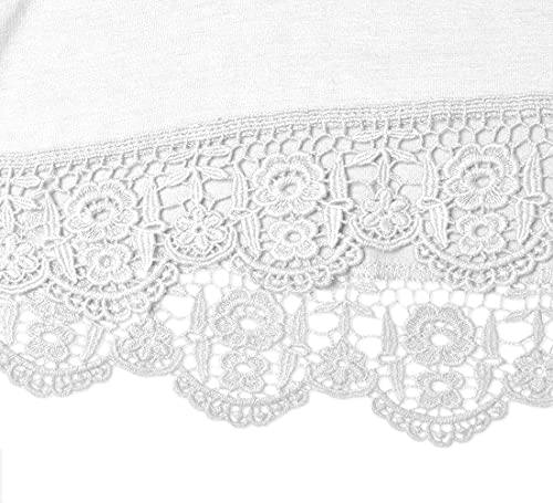 QIXING Women's Tops Short Sleeve Lace Trim O-Neck A Line Tunic Blouse VG Blue Green-Medium