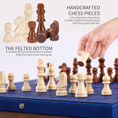 Rinten 2 in 1 Magnetic Chess Set & Checkers Board Game, 12" Handmade Folding Chess Board, Portable Travel Chess Set, Beginner Chess Board Game for Adults & Kids