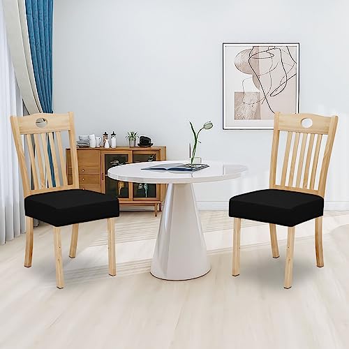 Easy-Going 100% Waterproof Seat Covers for Dining Room Chairs, Stretch Jacquard Chair Seat Slipcovers Removable and Washable Kitchen Dining Chair Covers (Set of 8, Light Gray)