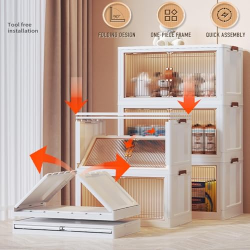 SAILUN 3 Pack 16 Gal Stackable Folding Storage Bins with 4 Lids, Closet Organizers and Storage, Folding Storage Box with Doors Collapsible Storage Cabinet Bins (22" Wx13.8 Dx38.5 H)