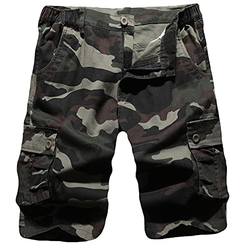 zeetoo Plaid Shorts for Men Casual Cotton Classic Relaxed Fit Cargo Short Multi-Pocket Outdoor Shorts