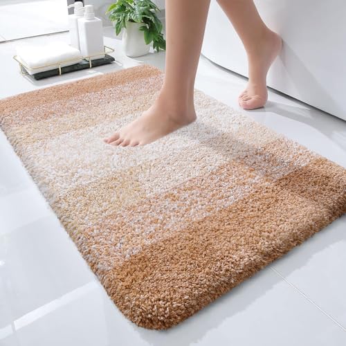 OLANLY Bathroom Rug Mat 59x24, Extra Soft and Absorbent Microfiber Bath Rugs, Non-Slip Plush Shaggy Bath Carpet Runner, Machine Wash Dry, Bath Mats for Bathroom Floor, Tub and Shower, Beige