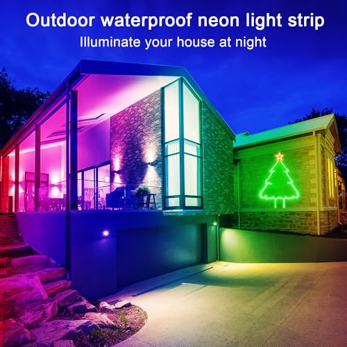 vimeepro Led neon Rope Lights 16.4Ft Music Sync IP65 Waterproof Flexible Led Rope Lights 40Key Remote/APP Control,Outdoor RGB Neon Lights, Led Neon Strip Lights for Bedroom Indoor.
