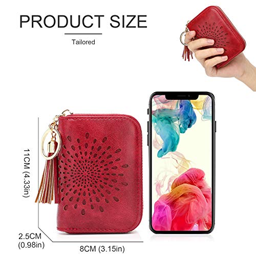 APHISON RFID Credit Card Holder Zipper Card Case Keychain Small Wallet for Women 1942-2 PINK