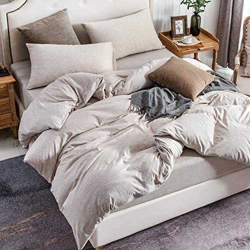 PURE ERA Jersey Knit Duvet Cover Set 100% T-Shirt Cotton Super Soft Comfy 2pc Bedding Set with Zipper Closure (Solid Creamy White, Twin)