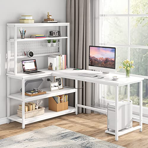Tribesigns 55" Large Computer Desk with Wireless Charging 5 Storage Shelves, Office Desk Study Table Writing Desk Workstation with Hutch Bookshelf for Home Office (All Black)