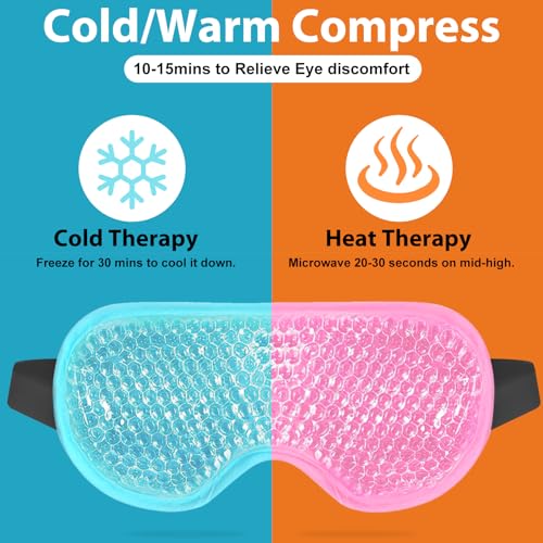 BeeVines Gel Eye Mask, 2 Pack Cooling Ice Masks for Puffy Eyes for Men & Women, Cold & Warm Compress for Post Surgery, Puffiness, Allergies, Sinuses & Migraines Treatment