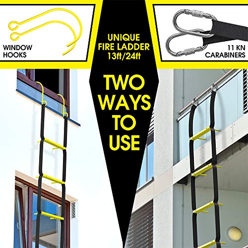 Fire Escape Ladder 13 ft (4 m) 2 Story | Rope Ladder Fire Escape for Homes 3rd Floor | Portable, Foldable & Compact | Emergency Ladder Suitable for Balcony