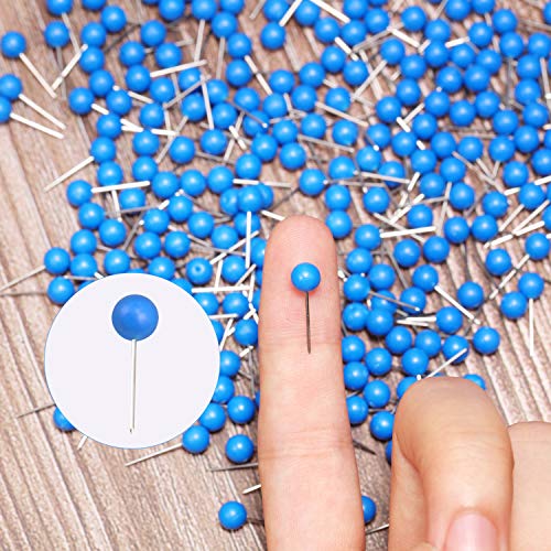500 Pack Map Push Pins Map Tacks Small Size (Blue, 1/8 Inch)