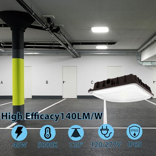 HYPERLITE LED Canopy Light 45W 6300Lumens,9.5"x9.5" LED Canopy Lights 5000K Daylight,Ideal and Commerical Canopy LED Lights for Garage,Carport,Shop,Workshop,Underpass,Entrance