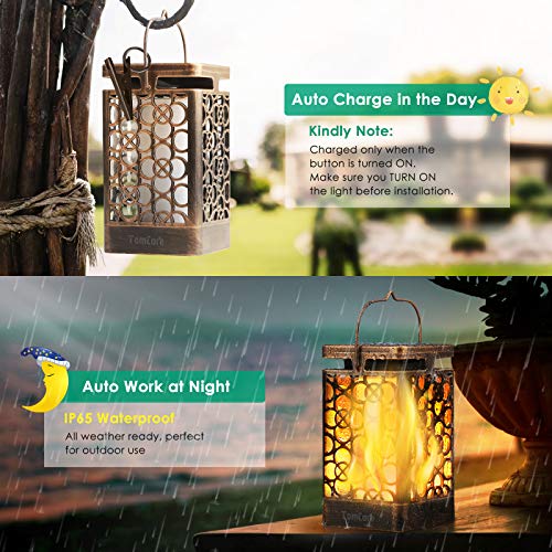 TomCare Solar Lights Outdoor Upgraded Solar Lantern Flickering Flame Outdoor Waterproof Hanging Lanterns Decorative Solar Powered Outdoor Lighting LED Christmas Lights for Patio Deck Yard, 2 Pack