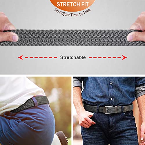 BULLIANT Belt for Men 2Pack,Mens Gift Stretch Braided Web Belt Elastic for Casual Golf Jeans,1 3/8"(Black/Antique Blue,26"-32" Waist Adjustable)