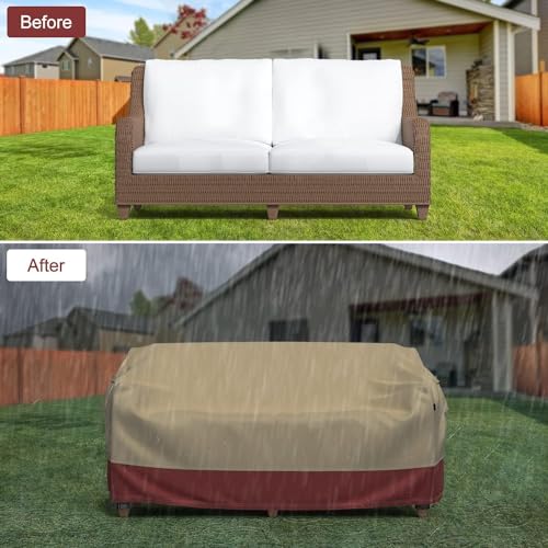 Mrrihand Heavy Duty Patio Sofa Cover, 3-Seater Outdoor Sofa Loveseat Cover, Outdoor Patio Furniture Cover with Air Vent and Handles, 60" L×42" D×30" H, Grey
