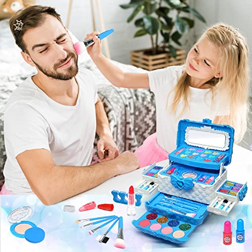 Kids Makeup Sets for Girls - 66 PCS Makeup for Kids with Dresser Vanity Case, Washable and Safe Girls Makeup Sets Ages 3-12, Christmas Birthday Gifts Toys for 4 5 6 7 8 9 Year Old Girl(Pink Purple)