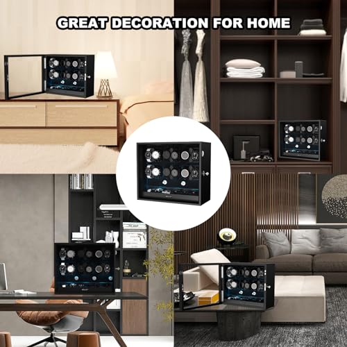 XTELARY Watch Winder for 12 Automatic Watches, Black Lockable Automatic Winders with Extra 6 Watch Storages, 4 Rotation Modes, Flexible Watch Pillows, Quiet Mabuchi Motor, and Blue Backlight