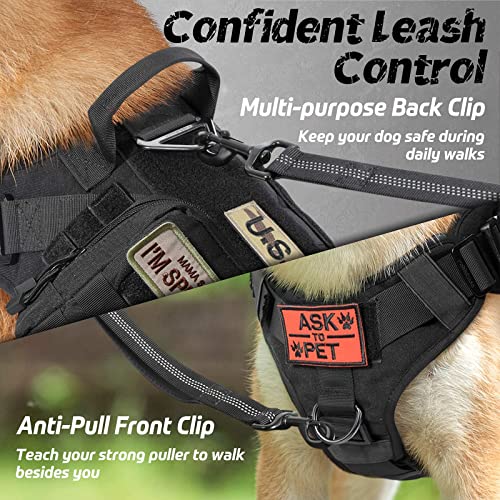 rabbitgoo Tactical Dog Harness for Large Dogs, Heavy Duty Dog Harness with Handle, No-Pull Service Dog Vest Large Breed, Adjustable Military Dog Vest Harness for Training Hunting Walking, Black, S
