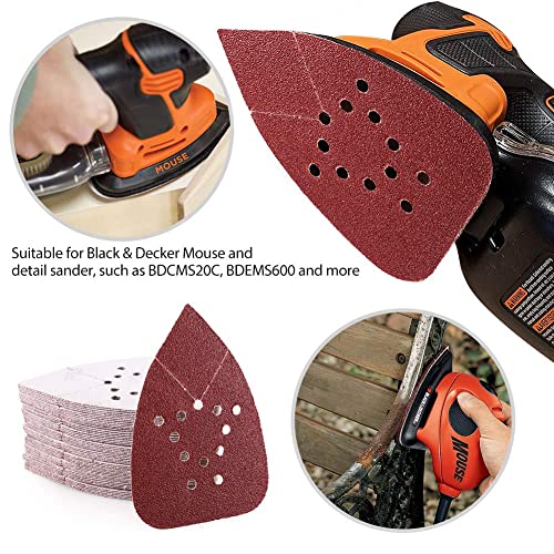 60 Grit Sanding Pads for Black and Decker Mouse Sanders, 12 Holes Hook and Loop Sandpaper - LotFancy Detail Palm Sander Sanding Sheets, Pack of 50