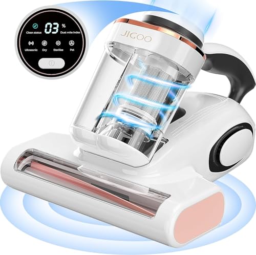 JIGOO Bed Vacuum Cleaner with Dust Sensor, Mattress Vacuum Cleaner with UV & Ultrasonic and High Heating, 13Kpa Suction 500W Powerful Double-Cup Handheld Vacuum(J300, Corded)