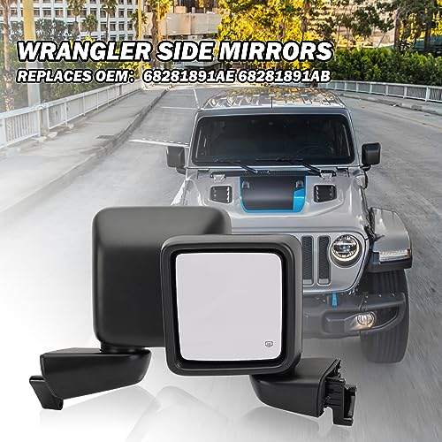 MOFOAP Driver Side Mirror for 2018-2023 Jeep Wrangler JL/2020 2021 2022 2023 Gladiator JT,Mirror Assembly with Heated,Manual Folding Without Turn Singal/Blind Spot,Replace 68281890AE 68281890AB