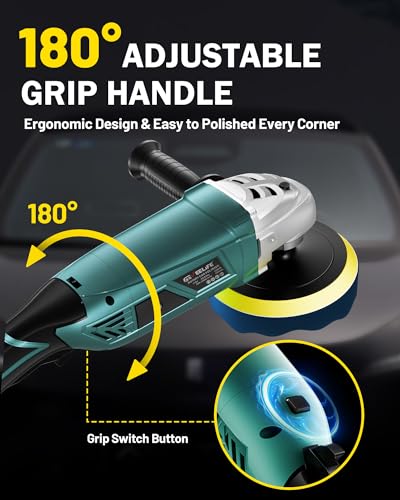 GEVEELIFE Buffer Polisher, 6 Inch/7 Inch 1600W Rotary Car Buffer Polisher Waxer, 7 Variable Speed 1000-3500 RPM, Detachable Handle for Car, Boat Sanding, Polishing, Waxing
