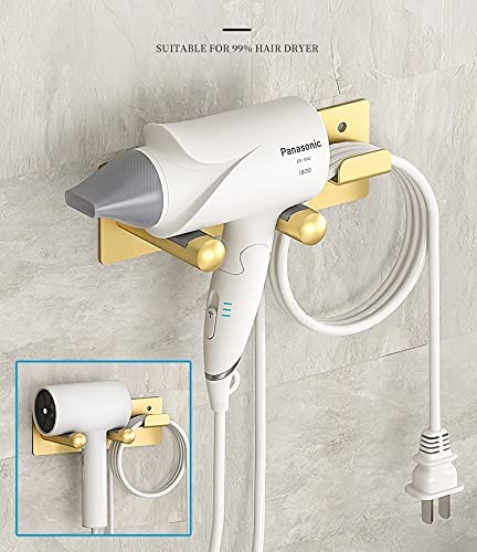 Self Adhesive Organizer Hair Dryer Holder Wall Mounted Compatible with Dyson Blow Dryer Gold Banjekt