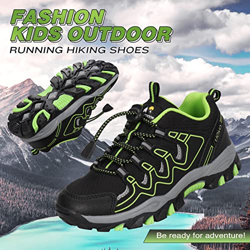 UOVO Boys Shoes Boys Sneakers Boys Tennis Running Shoes Waterproof Hiking Shoes Kids Athletic Outdoor Sneakers Slip Resistant(Little/Big Boys) Black/Green 6.5 Big Kid
