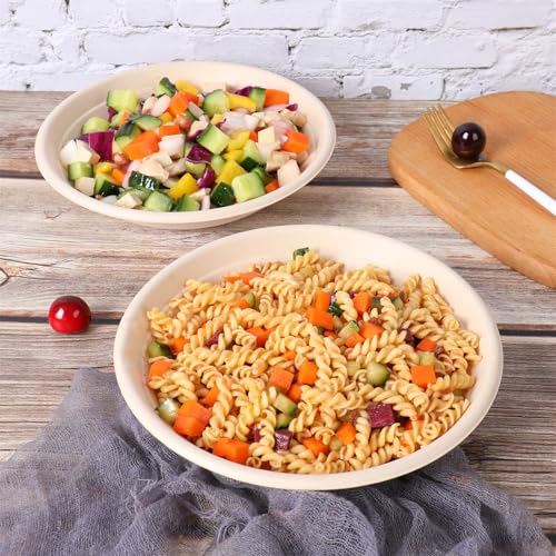 JAYEEY 24 oz Round Disposable salad bowls with lids, Sugarcane Fiber Paper Bowls take away food containers Plant Fibers Freezer Safe 50 Pack