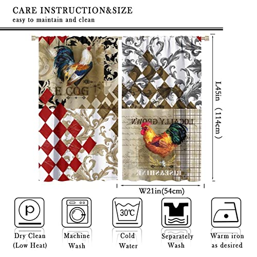 Rooster Curtains, Farm Chicken Vintage Country Animal Rooster Bossippia Farmhouse, Kitchen Cafe Living Room Blackout Curtains42x54in