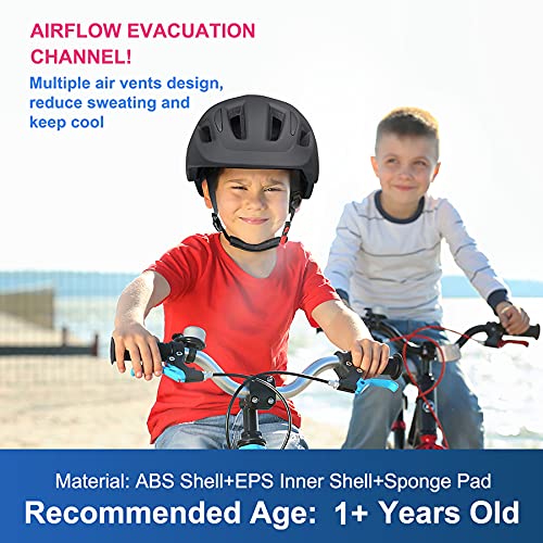 XJD Toddler Helmet Kids Bike Helmet Baby Multi-Sport Adjustable Skateboard Helmet for Kids Boys Girls Infant Helmet Lightweight for Age 1 and Older (Black, X-Small: 18.11"-20.08" / 46-51 cm)