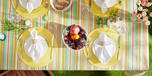 DII Vinyl Tabletop Collection Indoor/Outdoor Spill-Proof Flannel Backed Tablecloth, Rectangle, 60x102, Spring Stripe