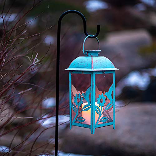 Solar Lantern Outdoor Hummingbird Blue Decor Antique Metal and Glass Construction Mission Solar Garden Lantern Indoor and Outdoor Solar Hanging Lantern Entirely Solar Powered Lantern Low Maintenance