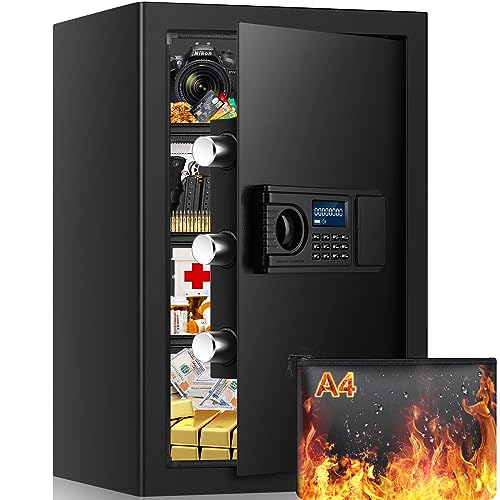 4.2 Cu ft Extra Large Safe Box Fireproof Waterproof, Security Home Safe with Fireproof Bag, LCD Digital Keypad Key Lock and Removable Shelf, Fire Document Safe for Money Medicines Jewelry Valuables