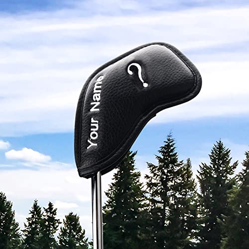 Craftsman Golf Magnetic Closure Black Leather Iron Headcover Covers Set 10pcs with No. on Both Sides for Left and Right Golfer