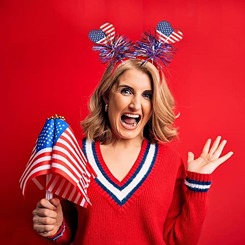 HIFANMM 4th of July Headband Independence Day Hair Accessories Patriotic Party Hair Supplies American Flag Love Heart Design Blue Red Ribbon Hair Decoration Cute Hair Hoop for Women Girls Kids 1 Pcs