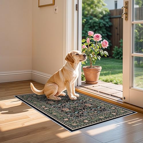 HILORUUG Washable Area Rug 9x12 - Bedroom Living Room Large Indoor Rugs Soft Oriental Vintage Rugs Non-Slip Backing Stain Resistant for Farmhouse Kitchen (9x12 Black/Ivory)