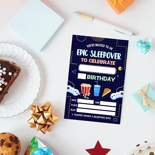 UDNADKEX Sleepover Birthday Invitations Girl with Envelopes, Invites for Girls Birthday Party Neon Moon Stars, Slumber Pajama Birthday Party Invitations Cards, 4"x6" Set of 20, Sleepover Party