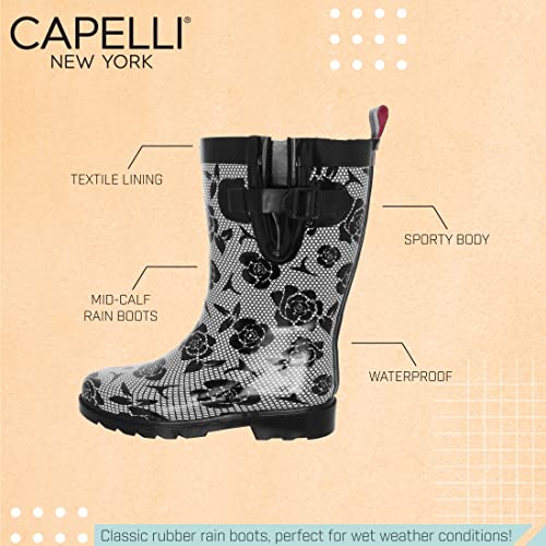 Capelli New York Ladies Geo Diamond Printed Mid-Calf Rain Boot Black Combo 7